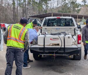 Public works prepares brine for road